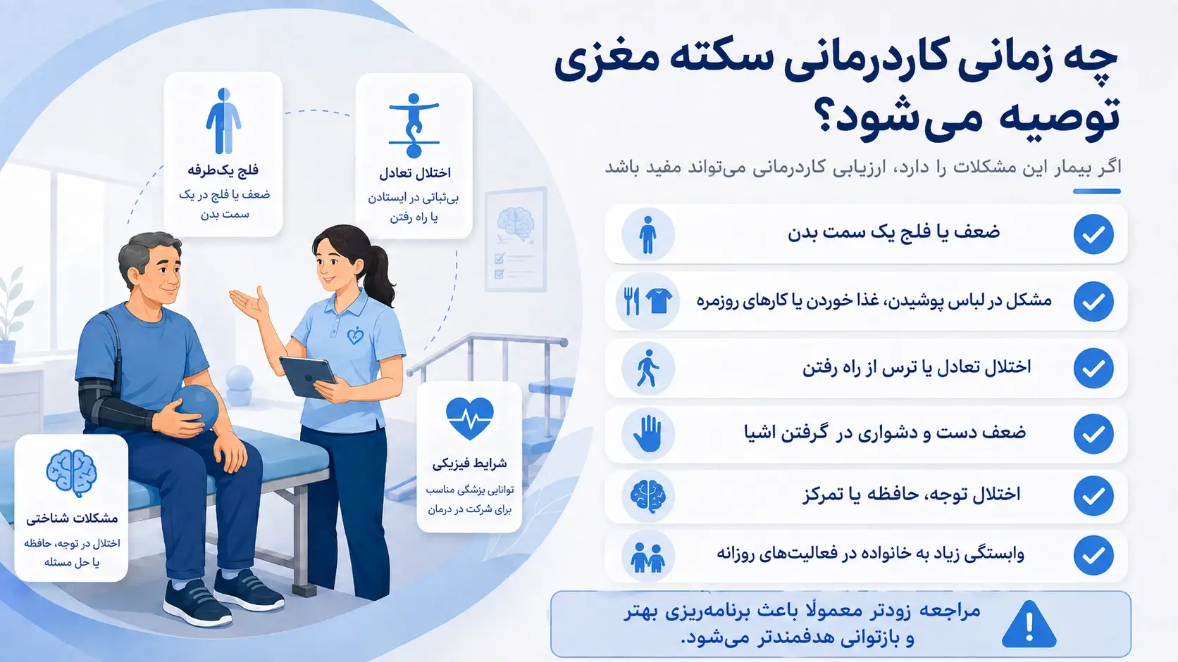 چه زمانی برای مراجعه به کاردرمانی برای افراد سکته مغزی توصیه میشود؟
