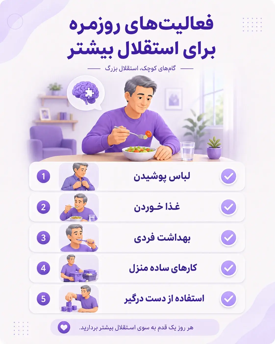فعالیت&zwnj;های روزمره برای افزایش استقلال بیمار